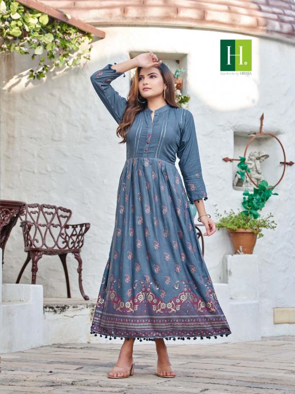 Hirwa Sunidhi Heavy Rayon Long Designer Print Anarakli Kurti Collection